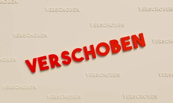 Verschoben Postponed Bbanner Beige Red Text Same Word Smaller Beige — Stock Photo, Image
