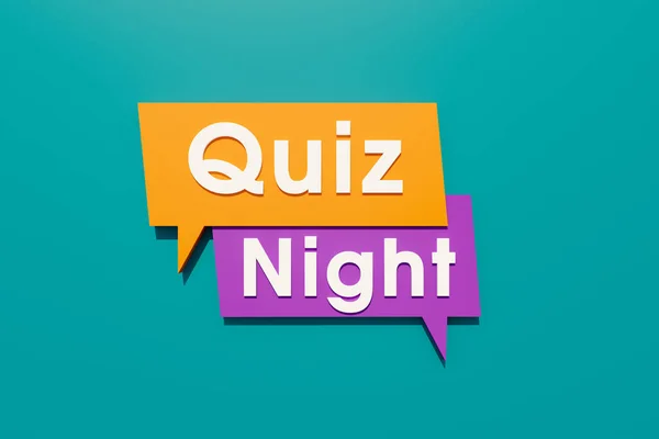 stock image Quiz night - Colored banner, sign. Speech bubble and background in orange, blue, purple. Text in white letters. Leisure games, leisure activity and entertainment concept. 3D 