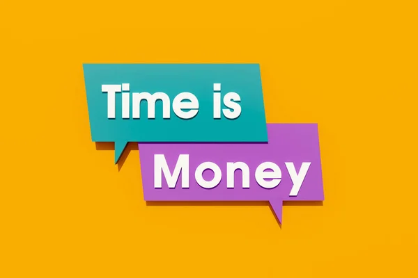 Χρόνος Είναι Χρήμα Έγχρωμο Πανό Υπογράψτε Φούσκα Ομιλίας Πορτοκαλί Μωβ — Φωτογραφία Αρχείου