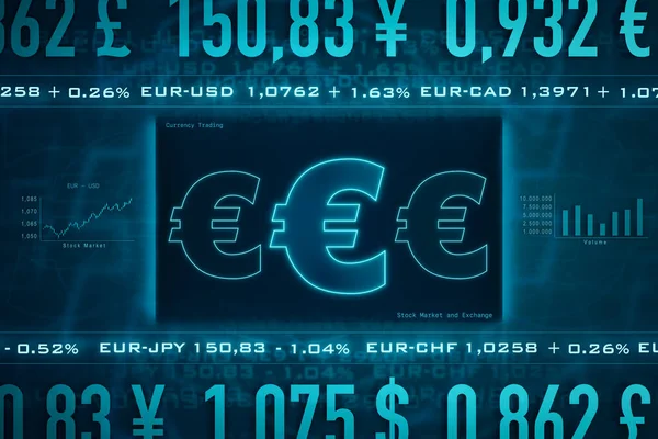 Tablica Rozdzielcza Waluty Euro Danymi Rynkowymi Euro Wykres Usd Wolumen — Zdjęcie stockowe