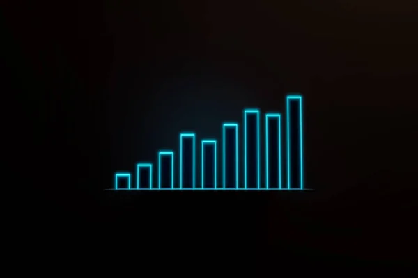 Bar graph moving up. Positive bar chart in blue. Business, financial figures, revenue, analyzing, growth, infographic, rising cash flow, financial report.