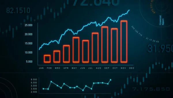 그래프가 올라가고 진행중입니다 파란색으로 상승하는 비즈니스 데이터 — 스톡 사진