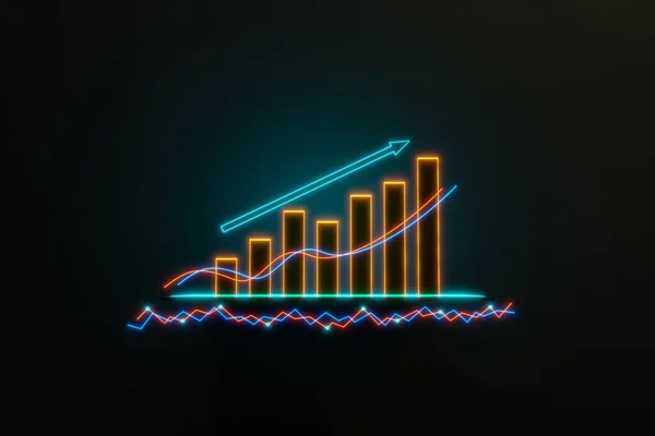 그래프와 올라가죠 노란색으로 표시된 차트에요 비즈니스 그래픽 상승하는 금융보고서 — 스톡 사진
