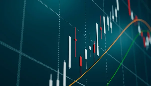 株式市場の上昇チャート ろうそくの棒グラフが上に移動します 市場調査 — ストック写真