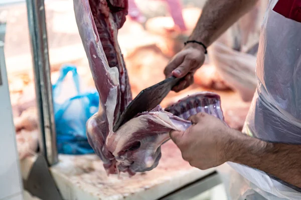프론트 Deira Waterfront Meat Market 2023 소매상들 가게에서 고기를 상인들은 — 스톡 사진