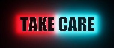 Kendine iyi bak. Renkli parlayan bayrak. Tedavi, tavsiye, bakım, yardım, sürdürülebilir yaşam, boş zaman aktivitesi, bakım, ev bakıcısı, iyileşme.