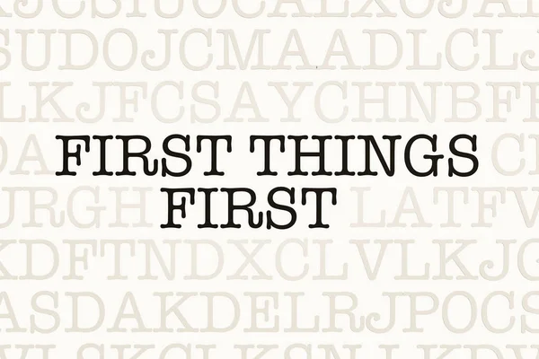 First Things First Page Letters Typewriter Font Part Text Dark — Stock Photo, Image