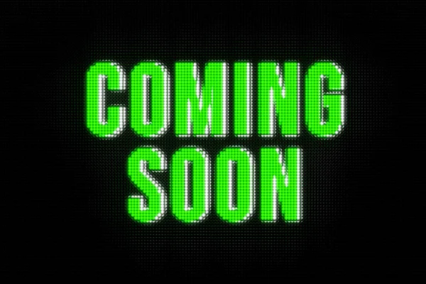 Coming soon. The text, coming soon, in green. Announcement message, event, infographic, opening event, information sign, business, premiere event and advertising.
