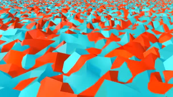 三角形のポリゴン表面パターン オレンジと青の抽象的な三角形のパターンがシームレスに移動します 無限の3Dアニメーション — ストック動画