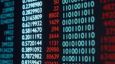 Aygıt ekranında pazar verileri ve istatistik bilgileri bir hesap tablosunda gösterilir. Farklı renklerde bilgisayar ekranı, bilimsel veriler ya da finansal rakamlar. İş, finans, matematik veya bilim kavramları. 3 Boyutlu Canlandırma