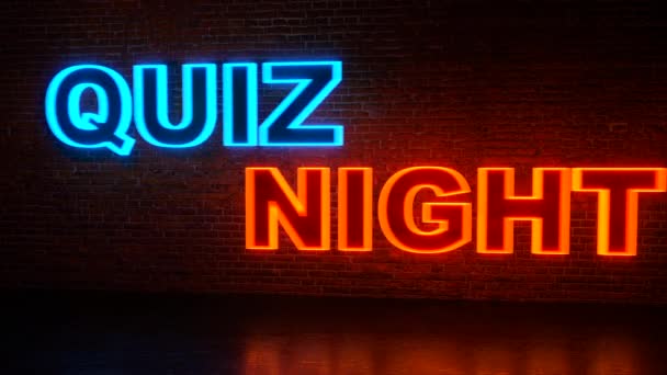 Quiz Night Text Red Blue Illuminated Neon Letters — Stock Video