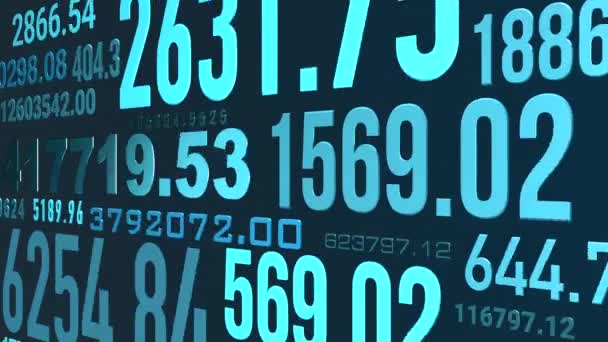 计数器移动蓝色的跑步号码 统计数字 大数据 金融数字和投资 3D动画 — 图库视频影像