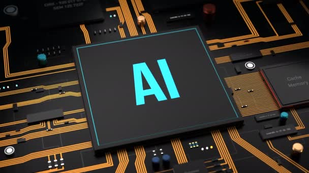 主板上的人工智能处理器 人工智能处理单元 用于机器学习和集成过程 3D动画 — 图库视频影像