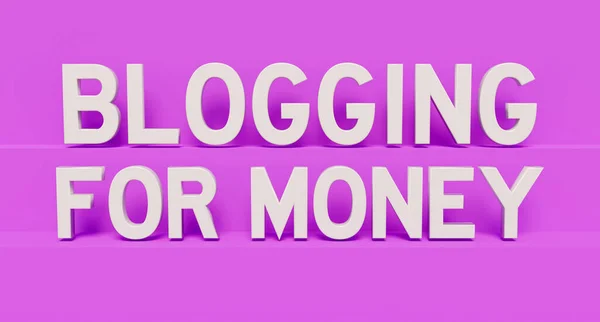 お金のためのブログ 白い光沢のあるプラスチック文字 ピンクの背景 インターネットブログ インフルエンサー オンライン ソーシャルメディア フォロワー コミュニケーション 3Dイラスト — ストック写真