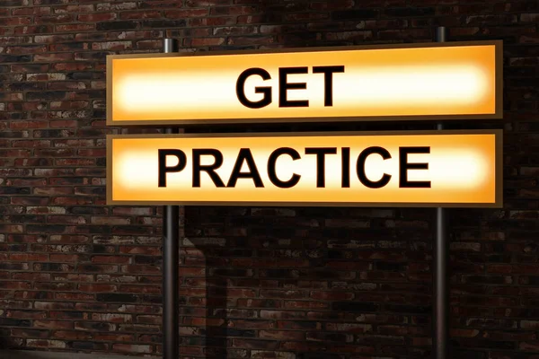Get Practice Black Letters Blue Illumintaed Light Box Red Brick — Stock Photo, Image