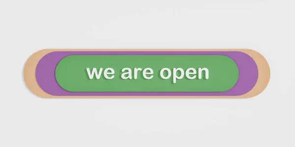 We are open. Colored banner with the message, we are open. Business, open sign, open, notification icon, announcement message, open competition, commercial sign.