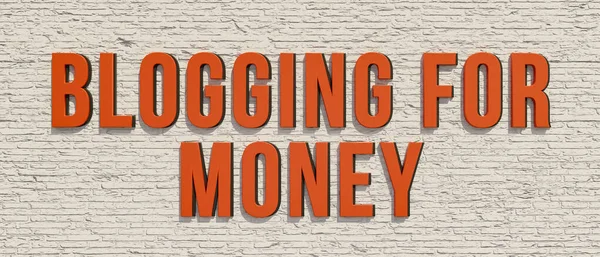Blogging Money Background White Brick Wall Winner Orange Capital Letters — Stock Photo, Image
