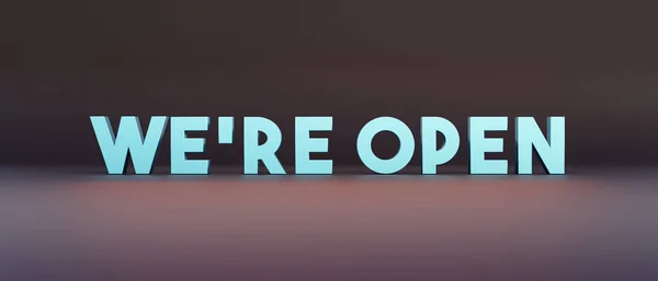 Είμαστε Ανοιχτοί Μπλε Πανό Μήνυμα Είμαστε Ανοιχτοί Κεφαλαία Γράμματα Επιχειρήσεις — Φωτογραφία Αρχείου