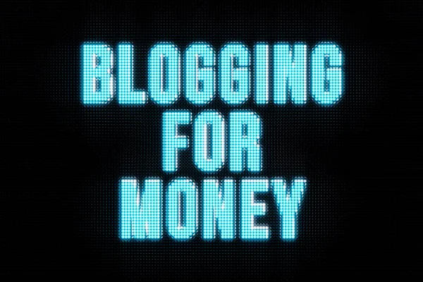 Blogging for money, banner in capital letters.  The text, blogging for money, in blue.  Influencer, making money, internet, online, social media, follower, communication.