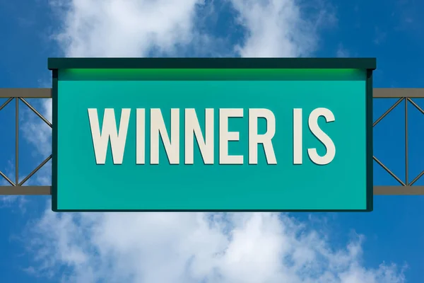 Vencedor Placa Estrada Com Céu Azul Nuvens Texto Vencedor Competição — Fotografia de Stock