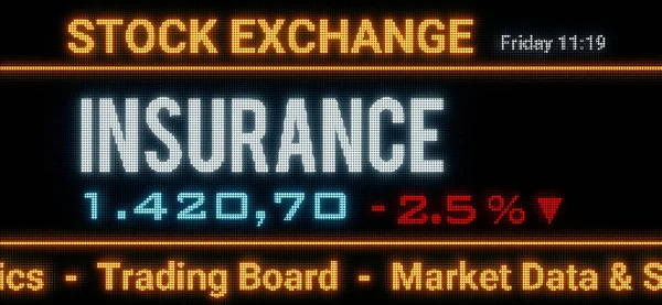 Insurance index. Stock market data, insurance stocks price information and percentage changes on a screen. Stock exchange, business, sector index and trading concept. 3D illustration