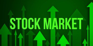 Borsa yükseliyor. Yeşil oklar yukarı. Zenginlik, büyüme, yükselen hisse senetleri, küresel ekonomik artışlar. İş, ticaret, yükseliş, para kazanmak..