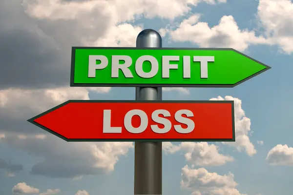 Profit or loss, grren and red arrow. Left for loss, right for profit. Business, return on investment, making money. 3D illustration