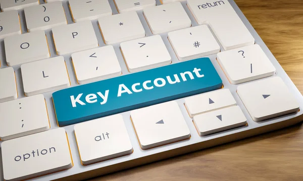 Key Account, close-up computer keyboard. One key is blue with the word key account. Business, finance and industry. 3D illustration