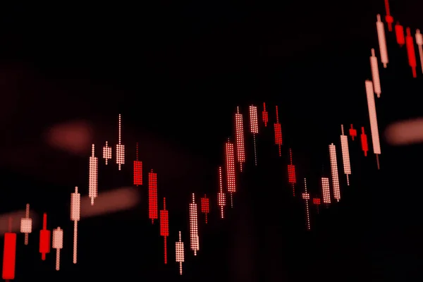 股票交易所屏幕用红色的蜡烛棒图表 指数或资产负债表 股票市场数据 投资概念 — 图库照片