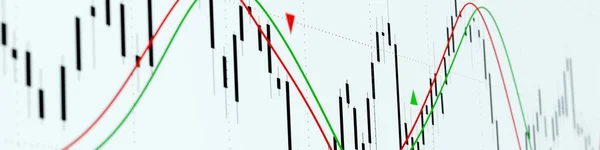 Tőzsde Fekete Gyertya Pálca Diagram Piros Zöld Mozgó Kísérővonalak Üzleti — Stock Fotó