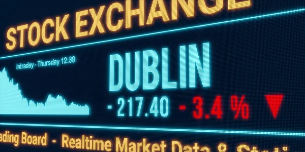 Dublin Borsa Düşüyor Negatif Borsa Verileri Ekranda Düşen Grafikler Kırmızı — Stok fotoğraf