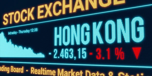 Hong Kong Aandelenmarkt Daalt Negatieve Beursgegevens Dalende Grafiek Het Scherm — Stockfoto
