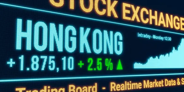 Hongkongu Akciový Trh Stoupá Pozitivní Burzovní Data Rostoucí Graf Obrazovce Stock Snímky