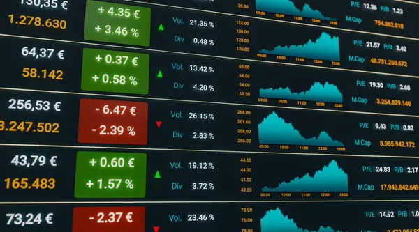 Cifras Financieras Gráficos Números Mercado Valores Monitor Comercio Divisas Negocios — Foto de Stock