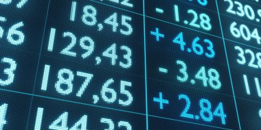 Sayılar, finansal rakamlar, istatistikler. Üzerinde iş verileri olan mavi çizelge. Analiz, piyasa araştırması, mali rapor. 3B illüstrasyon