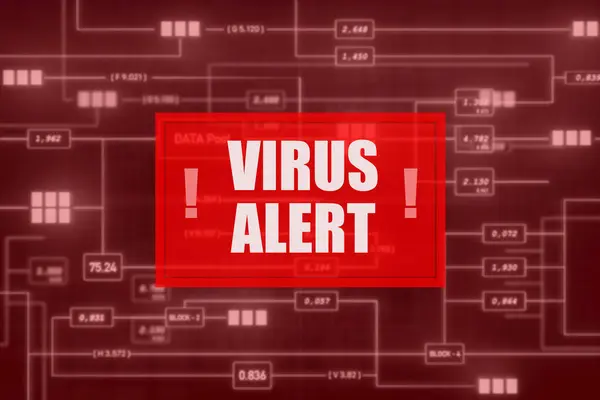 Virus alert! Computer network, switch board, control panel in the factory with system error. Cyber crime, virus attack, DDoS attack, threat.