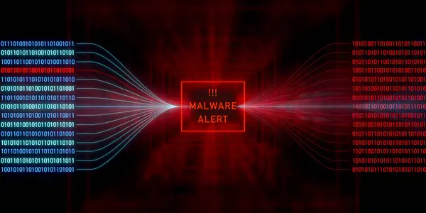 Malware alert! Binary code, system message. Big data, cybercrime, system attack, threat, digital., computer crime.