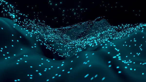Ondas Partículas Azul Formas Abstractas Partículas Iluminadas Vuelo Diseño Ciencia — Foto de Stock