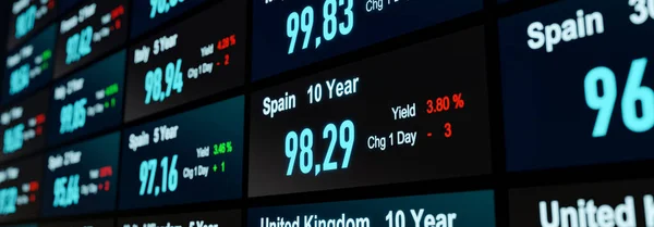 Испанские Правительственные Облигации Доходность Ценовая Инфляция Экране Торговля Облигациями Процентные — стоковое фото