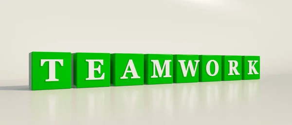 Teamwork Single Word Green Dices White Letters Text Teamwork Illustration — Stock Photo, Image