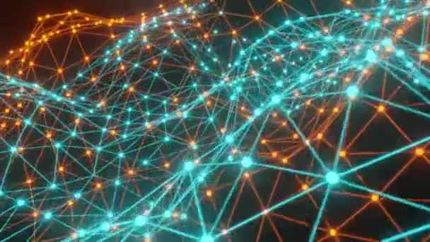 Rede Polígonos Azul Laranja Plexo Abstrato Ciência Conexões Fio Sistema — Vídeo de Stock
