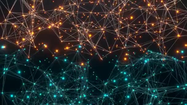 Duas Redes Polígonos Laranja Azul Plexo Abstrato Ciência Conexões Fio — Vídeo de Stock