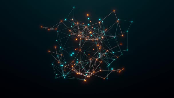 Rede Polígonos Laranja Azul Plexo Abstrato Ciência Conexões Fio Sistema — Vídeo de Stock