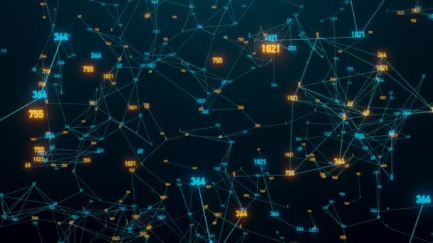 Rede Polígonos Azul Com Números Digitais Laranja Iluminados Plexo Abstrato — Vídeo de Stock