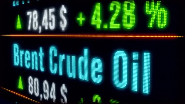 Высокая Цена Нефть Марки Брент Товарный Экран Торговая Информация Фондовый — стоковое видео