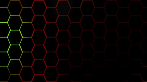 Fekete Hatszög Minta Narancssárga Piros Zöld Megvilágított Háttérrel Absztrakt Háttér — Stock videók