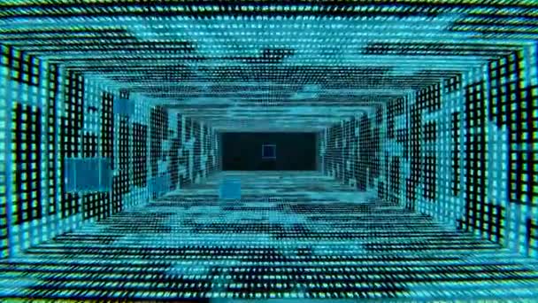 Corredor Código Binário Ilustração Abstrata Espaço Cibernético Cadeia Blocos Computador — Vídeo de Stock