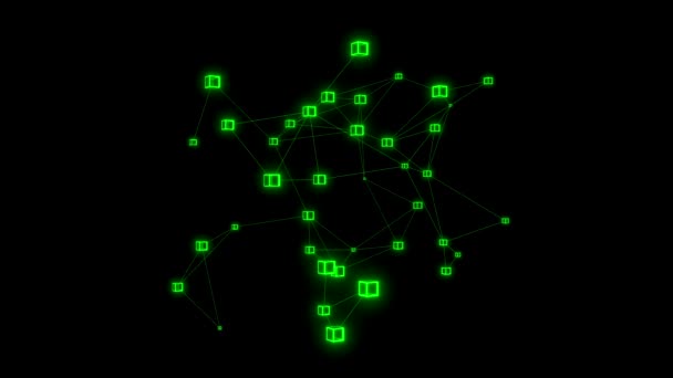 Kubussen Polygon Netwerk Verlicht Groen Abstracte Plexus Wetenschap Verbindingen Draad — Stockvideo