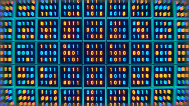 Цифровая Стена Бинарным Кодом Подсвеченным Оранжевым Синим Большие Данные Ноль — стоковое видео