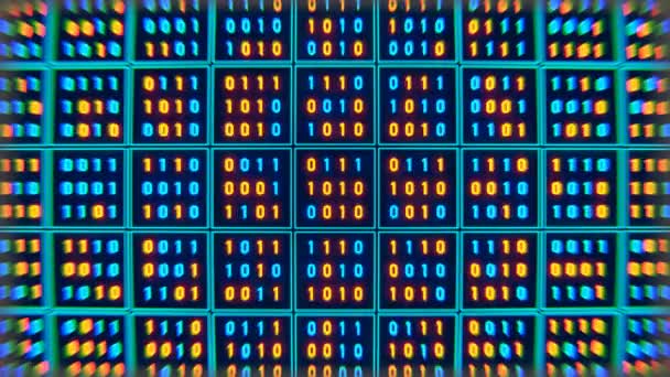 Parede Digital Com Código Binário Iluminado Laranja Azul Big Data — Vídeo de Stock